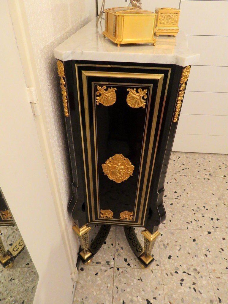 Haute Commode Ouvrant à 3 Tiroirs En Marqueterie Boulle époque 19éme-photo-7