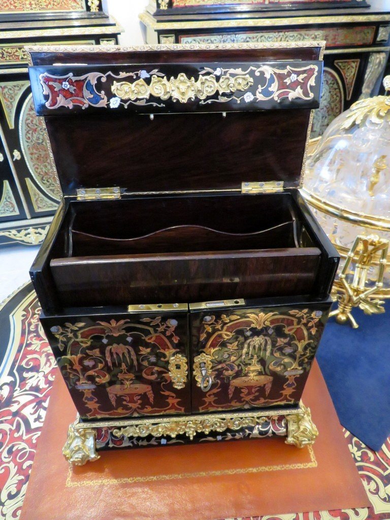 Writing Cabinet In Boulle Multi Colors Marquetry Napoleon III Period-photo-2