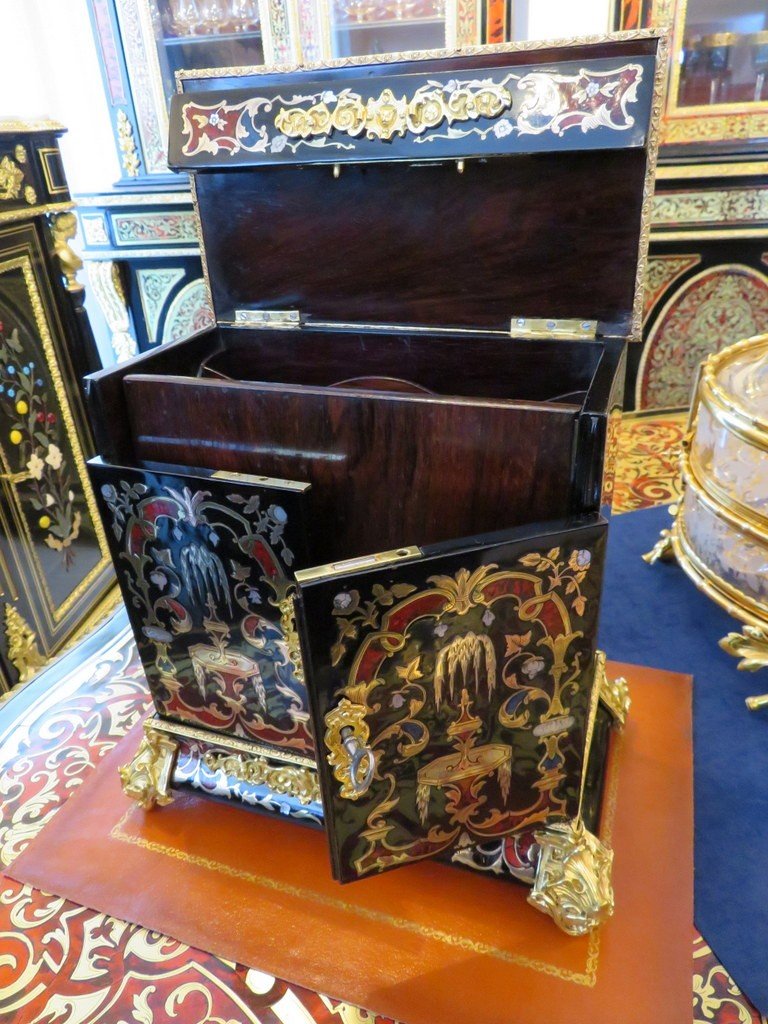 Writing Cabinet In Boulle Multi Colors Marquetry Napoleon III Period-photo-4