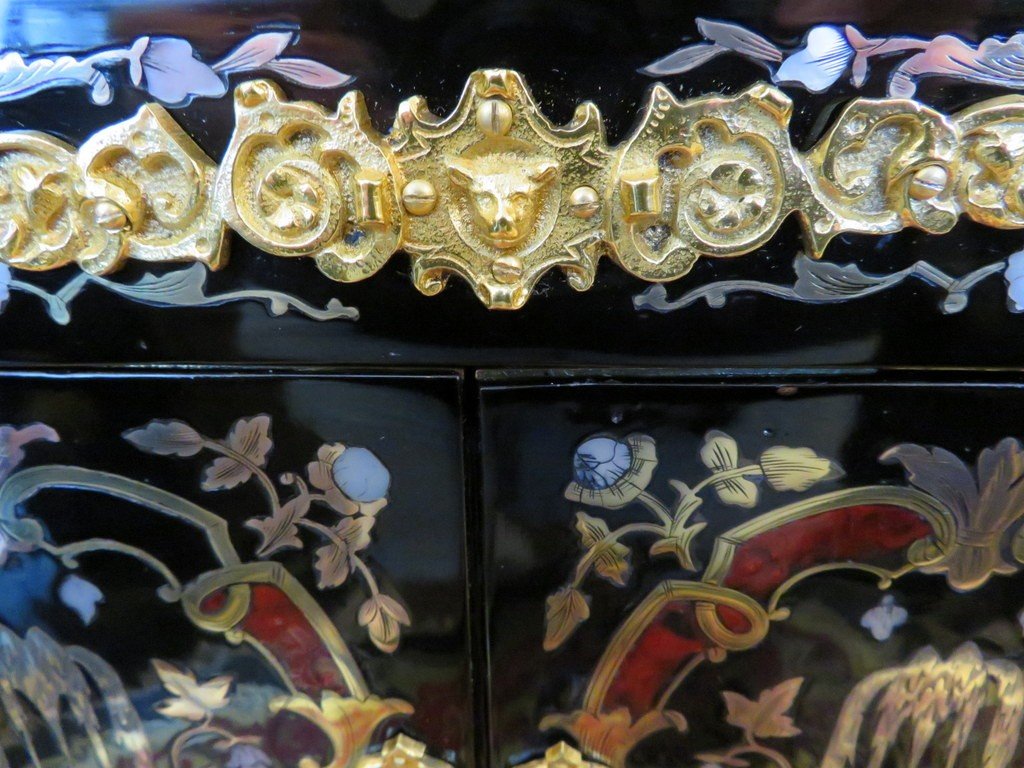 Writing Cabinet In Boulle Multi Colors Marquetry Napoleon III Period-photo-1