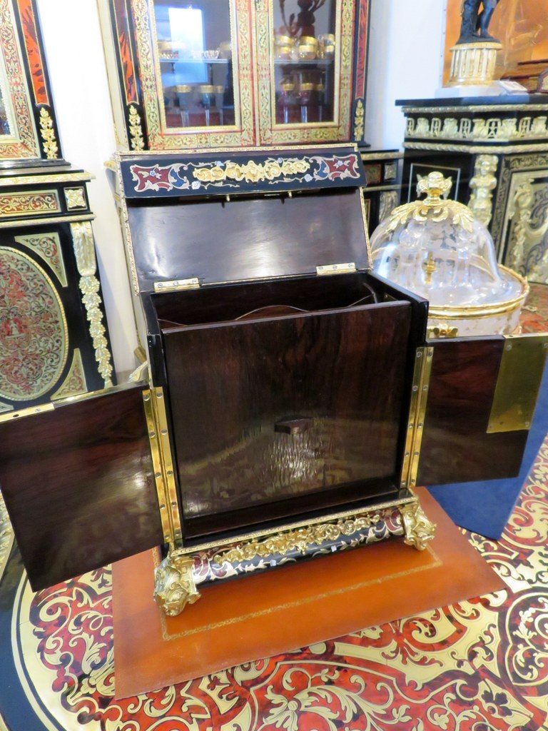 Writing Cabinet In Boulle Multi Colors Marquetry Napoleon III Period-photo-3