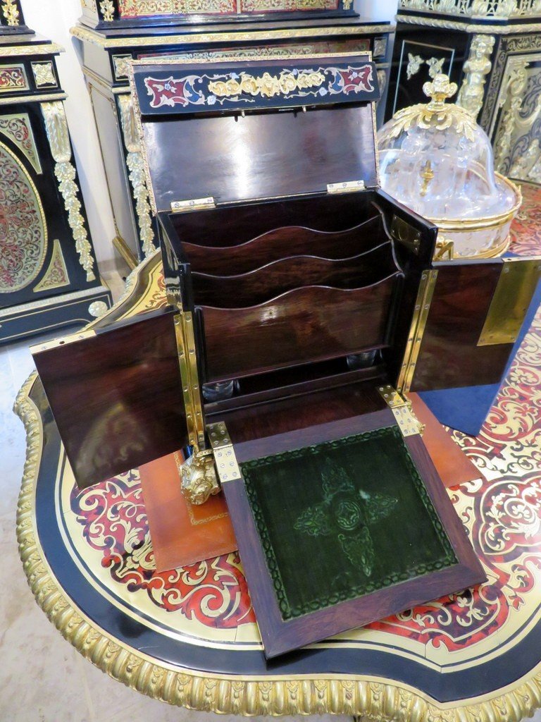 Writing Cabinet In Boulle Multi Colors Marquetry Napoleon III Period-photo-4
