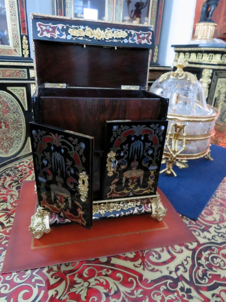 Writing Cabinet In Boulle Multi Colors Marquetry Napoleon III Period-photo-8