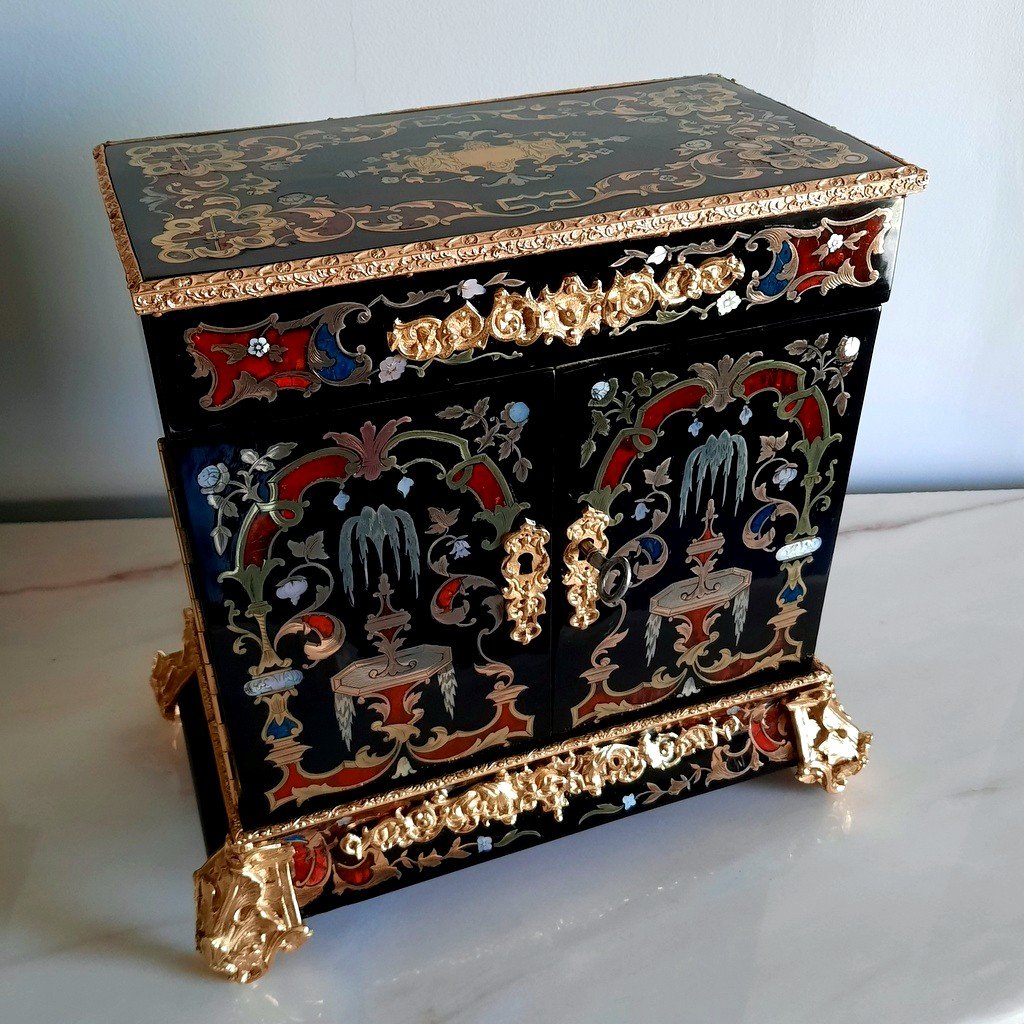 Writing Cabinet In Boulle Multi Colors Marquetry Napoleon III Period