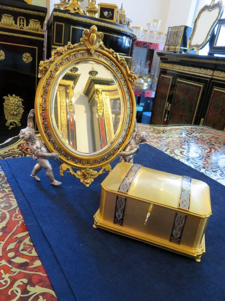 Estampillée Giroux Boite à Bijoux En Marqueterie Cloisonnée Boulle Epoque Napoléon III-photo-1