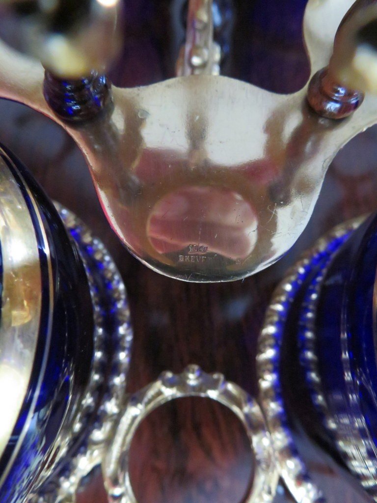 Cristal Bleu Et Or / Cave à Liqueur Toutes Faces En Marqueterie Boulle d'époque Napoléon III-photo-7