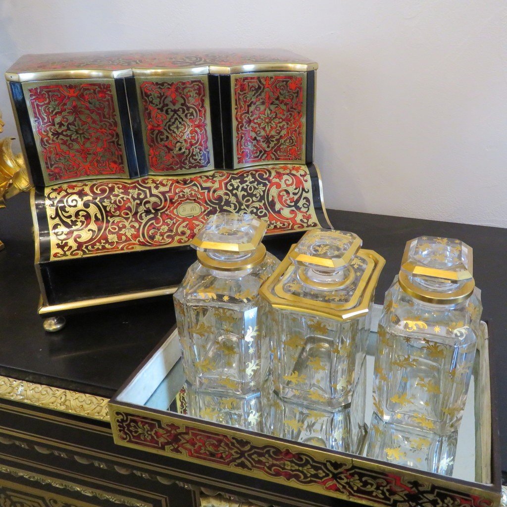 estampillée Macé Cave à Thé En Marqueterie Boulle époque Napoléon III-photo-3