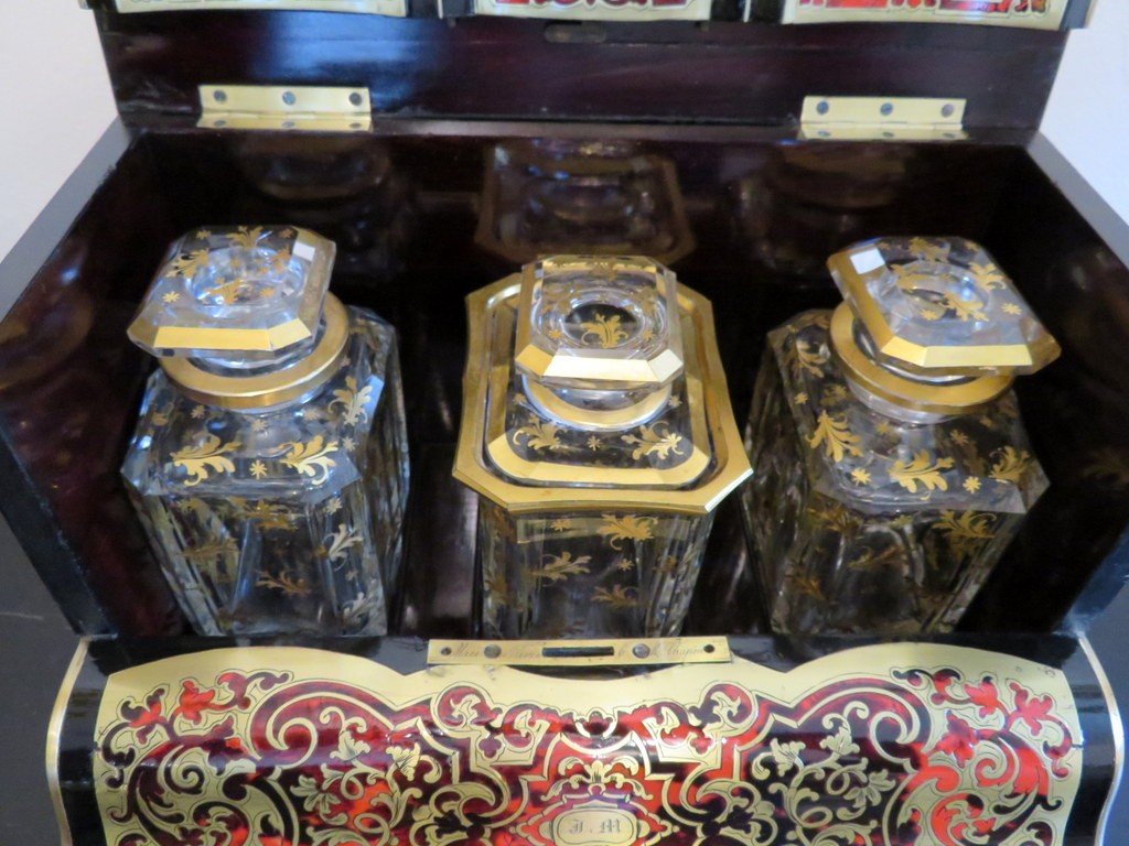 estampillée Macé Cave à Thé En Marqueterie Boulle époque Napoléon III-photo-3