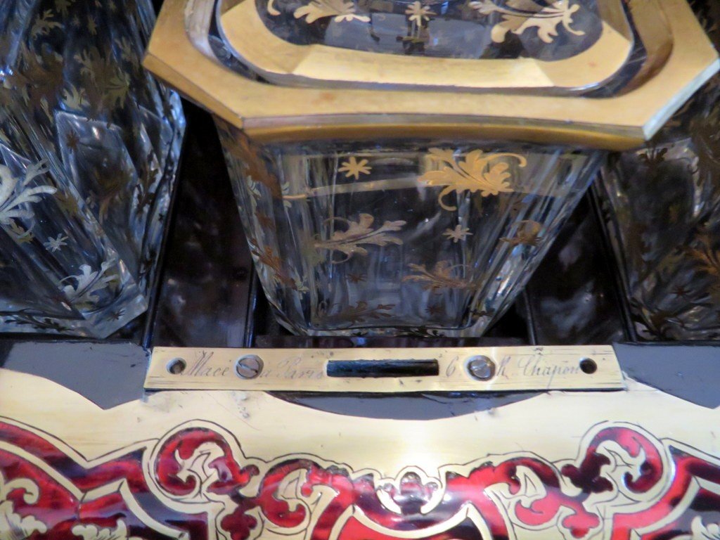 estampillée Macé Cave à Thé En Marqueterie Boulle époque Napoléon III-photo-4