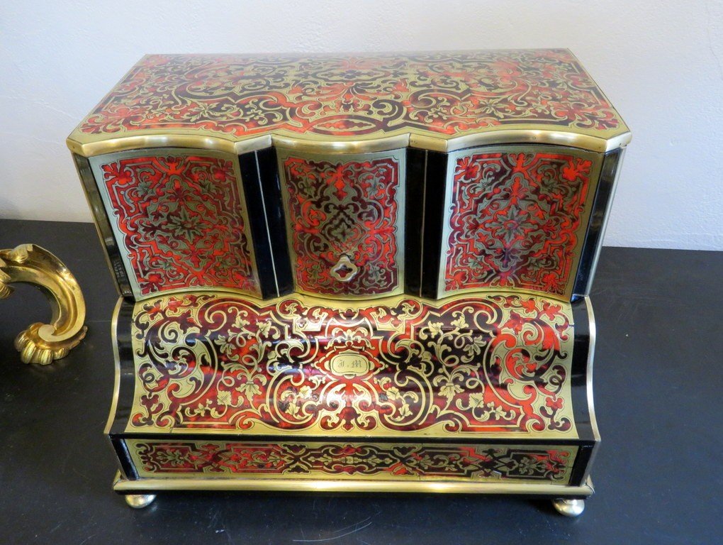 estampillée Macé Cave à Thé En Marqueterie Boulle époque Napoléon III