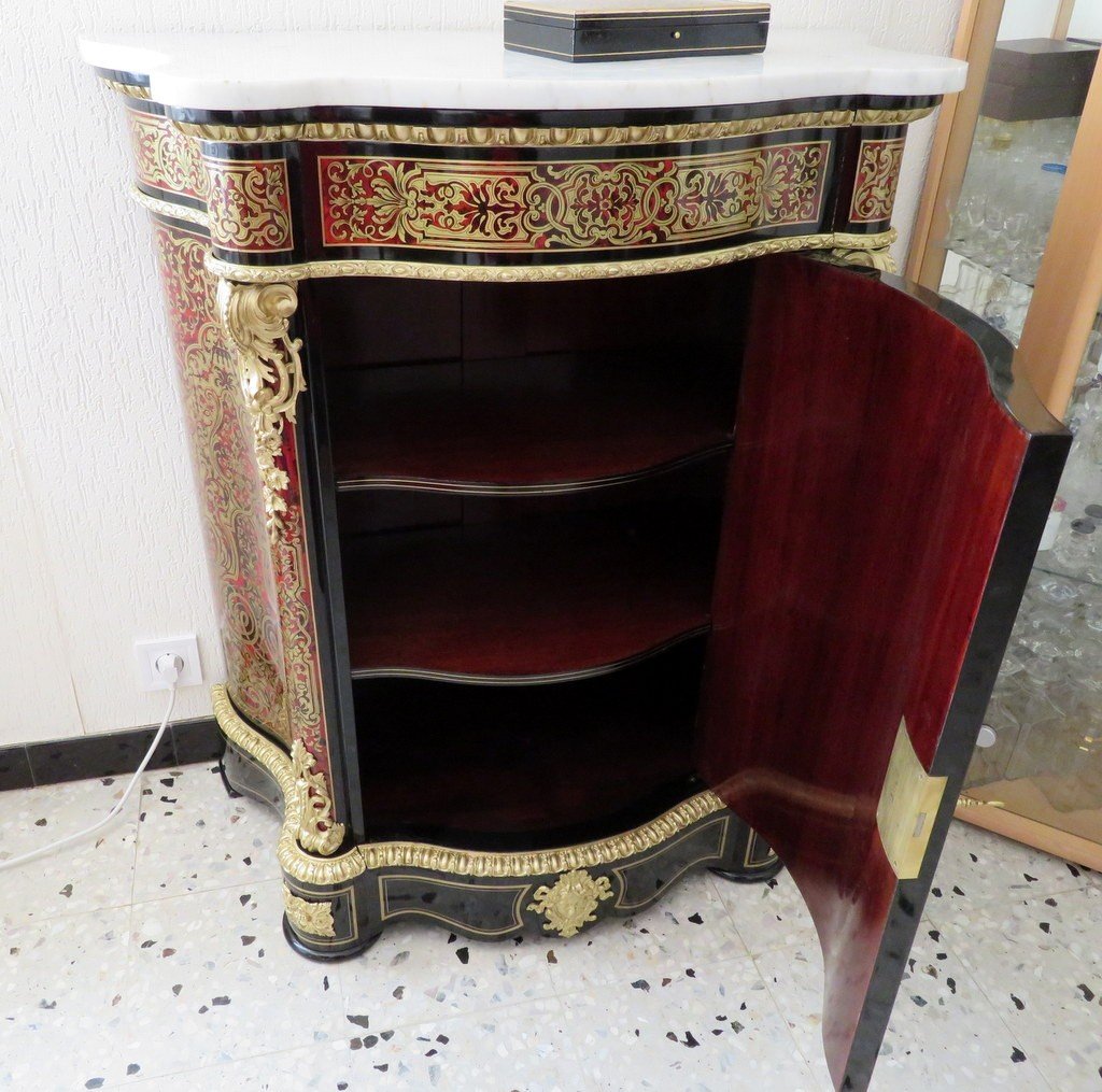 estampillé LEMOINE Meuble d'appui violoné en marqueterie Boulle époque Napoléon III-photo-8