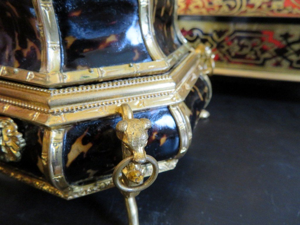 Boite à Bijoux En Bronze Et écaille brune Boulle Epoque Napoléon III-photo-5