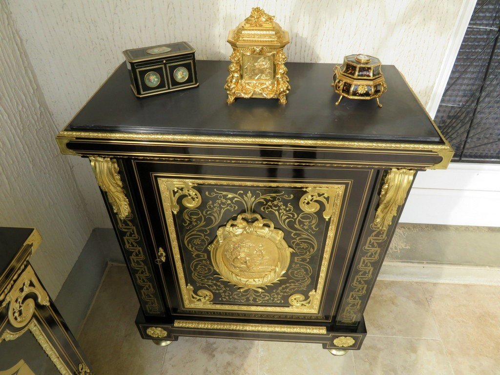 Stamped Béfort Furniture L XIV In Boulle Marquetry 19th  Napoleon III  Period -photo-8