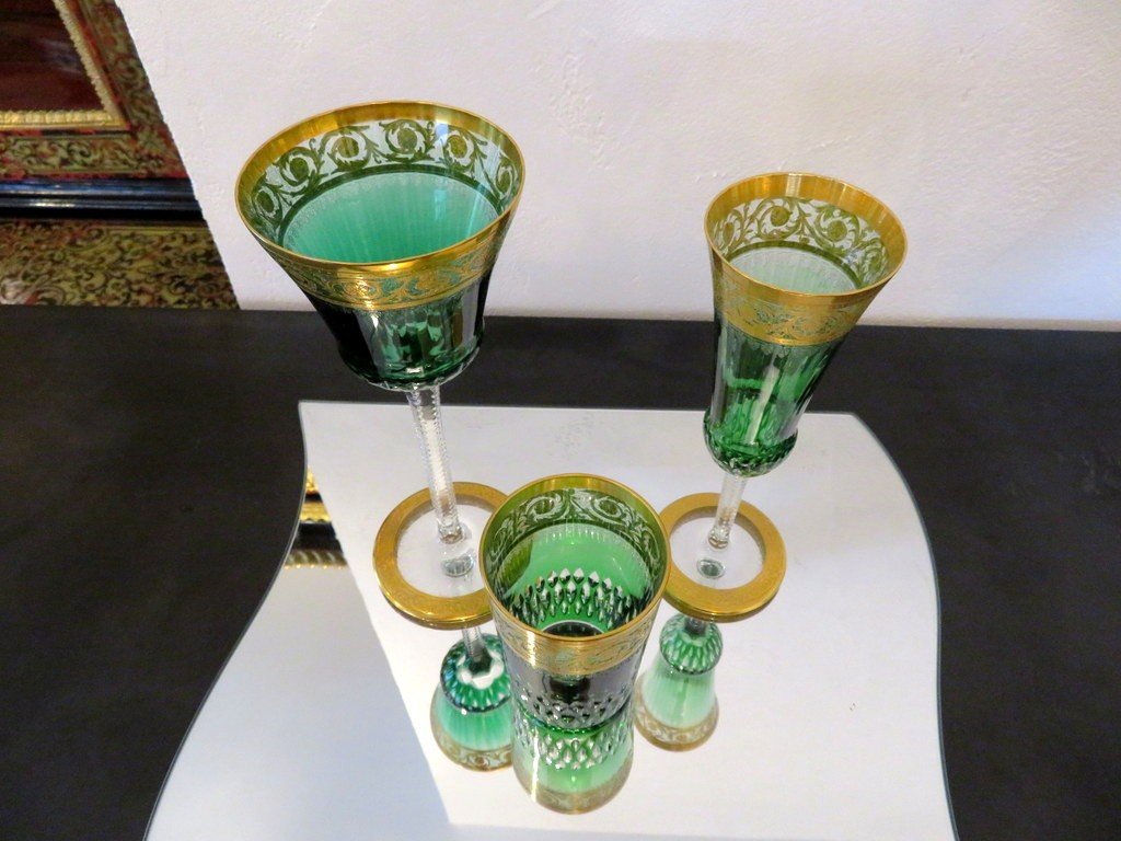 Set De 3 Verres Couleur Vert Saint Louis Thistle Or Cristal -photo-4