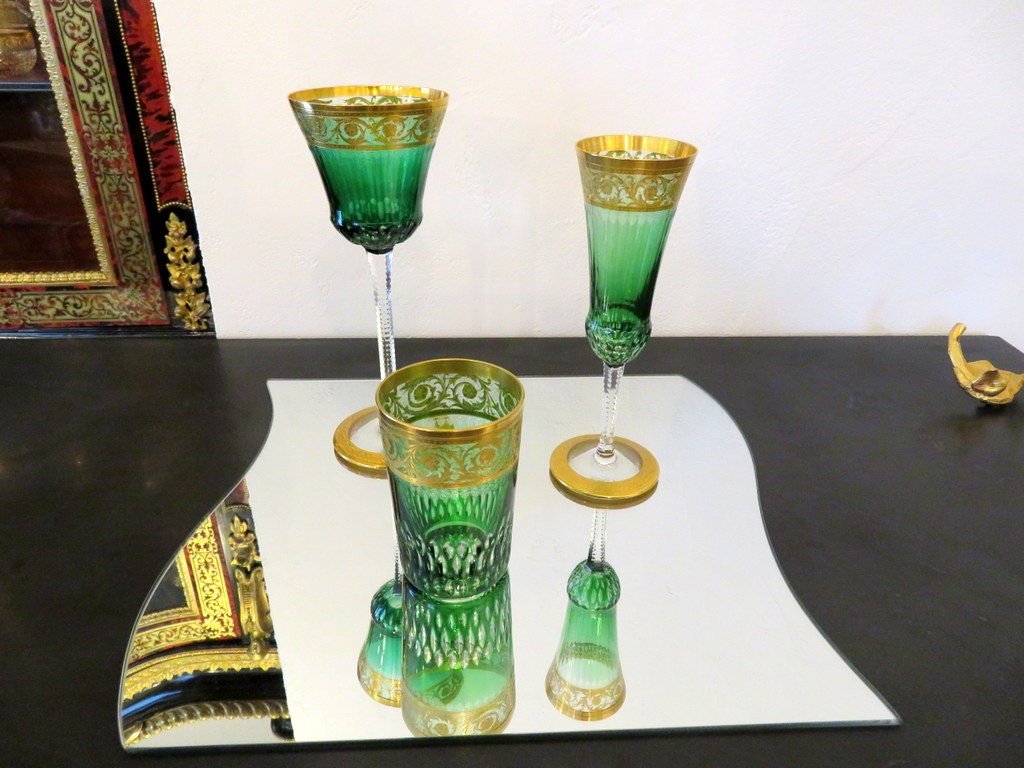 Set De 3 Verres Couleur Vert Saint Louis Thistle Or Cristal -photo-1