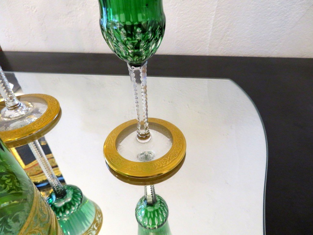 Set De 3 Verres Couleur Vert Saint Louis Thistle Or Cristal -photo-6