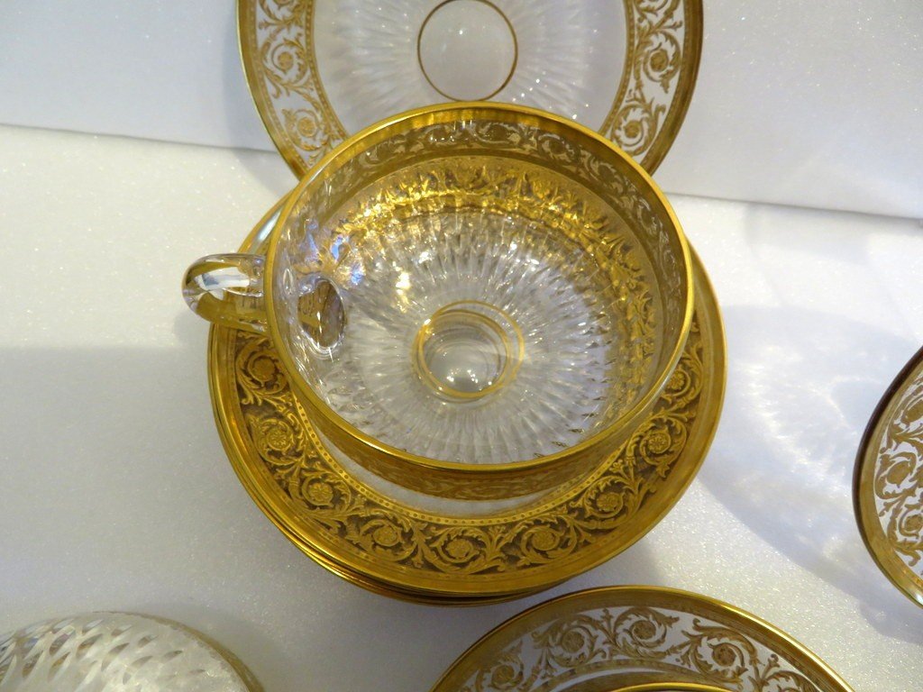  Little Cup + Little Plate In Crystal Saint - Louis Thistle Gold Stamped-photo-4