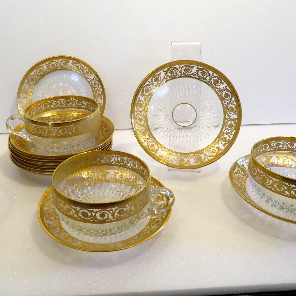  Little Cup + Little Plate In Crystal Saint - Louis Thistle Gold Stamped