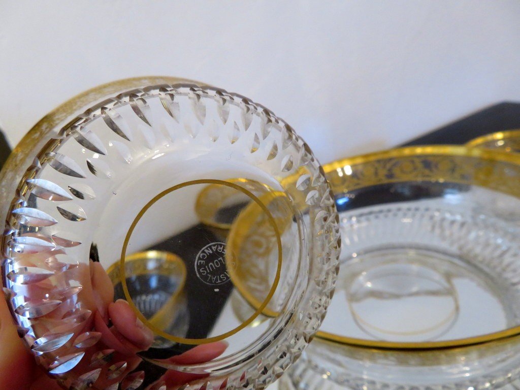  Set Of Dessert Open Shape In Crystal Saint - Louis Thistle Gold Stamped -photo-3