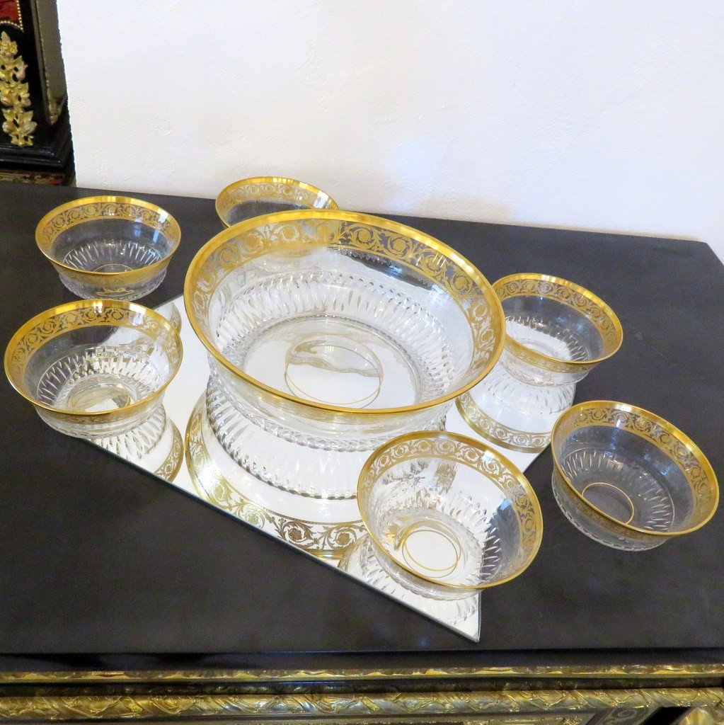  Set Of Dessert Open Shape In Crystal Saint - Louis Thistle Gold Stamped -photo-3