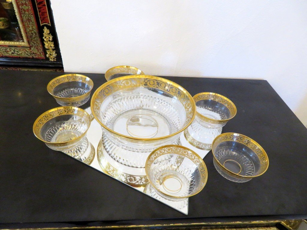  Set Of Dessert Open Shape In Crystal Saint - Louis Thistle Gold Stamped -photo-4