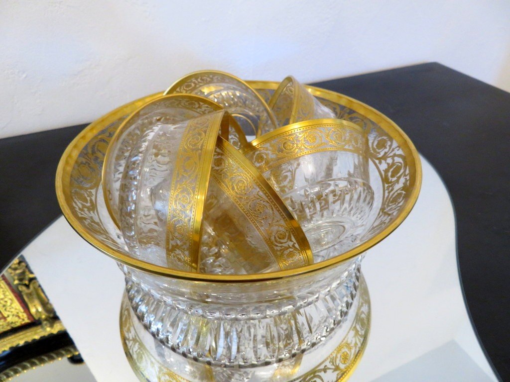  Set Of Dessert Open Shape In Crystal Saint - Louis Thistle Gold Stamped -photo-6