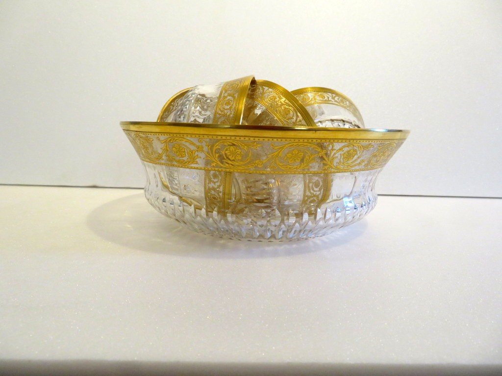  Set Of Dessert Open Shape In Crystal Saint - Louis Thistle Gold Stamped -photo-7