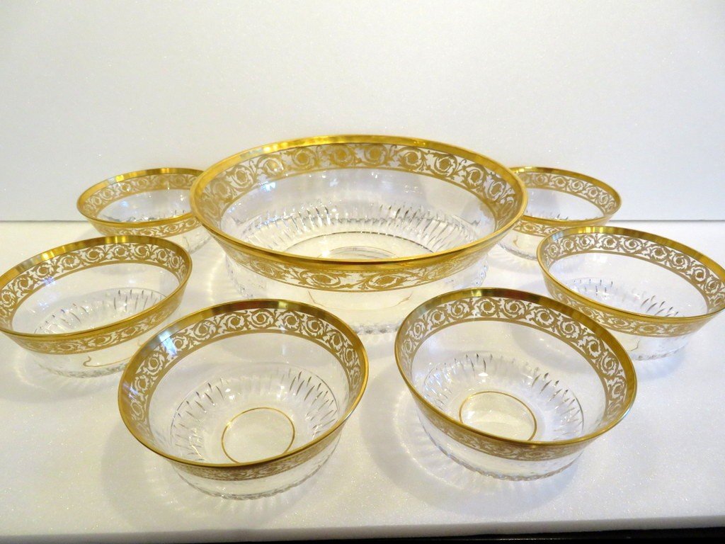  Set Of Dessert Open Shape In Crystal Saint - Louis Thistle Gold Stamped -photo-8