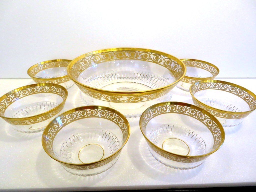 Set Of Dessert Open Shape In Crystal Saint - Louis Thistle Gold Stamped 
