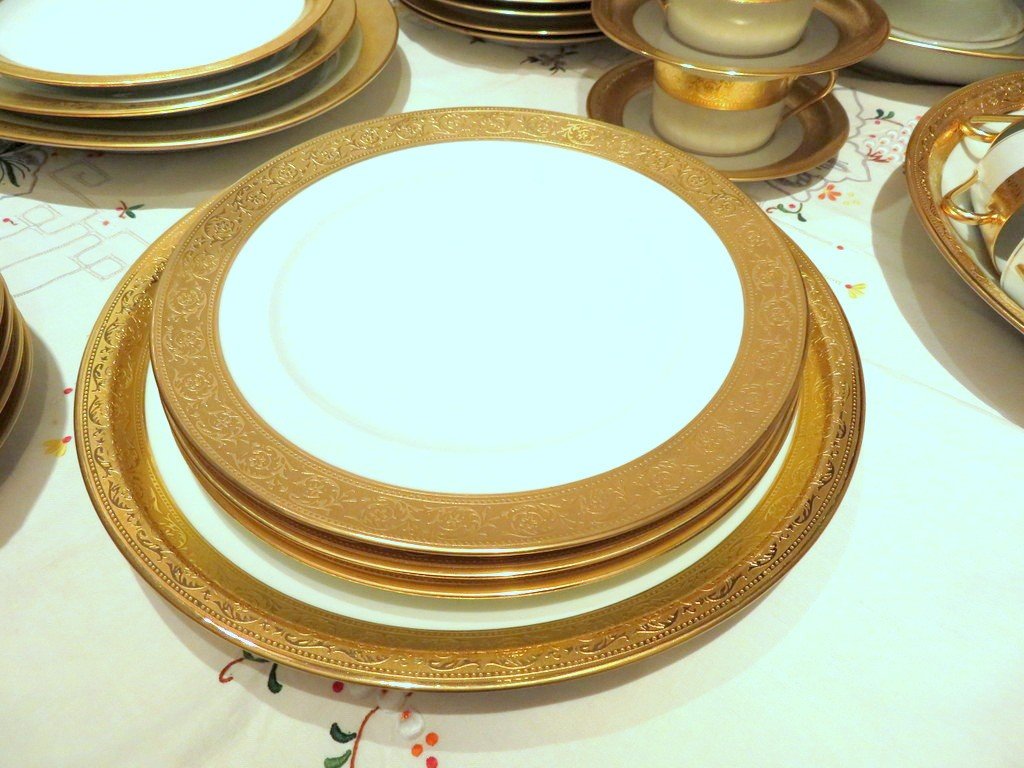 Haviland Limoges Porcelain Set Table  Thistle Gold Signed Plate Cup Soup Dish...-photo-3
