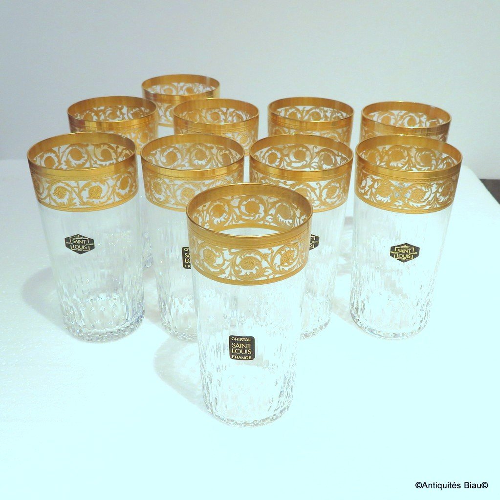 1 Highball Glass 14cm Saint Louis St Louis Thistle Gold Crystal Signed-photo-1