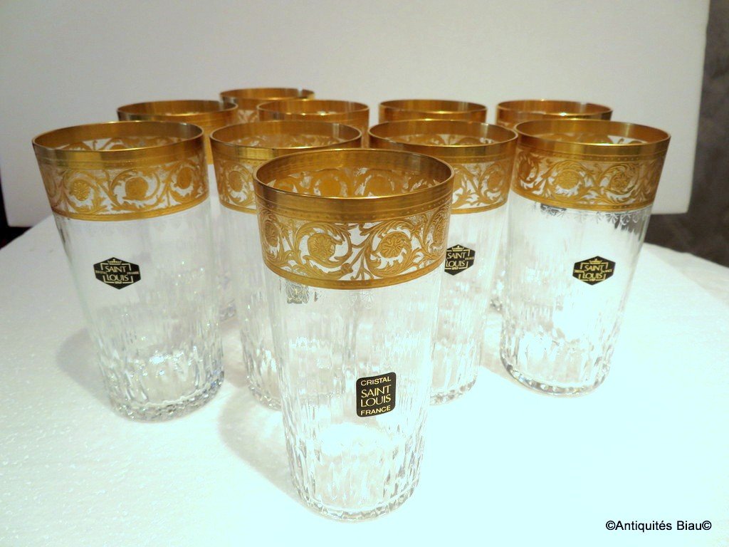 1 Highball Glass 14cm Saint Louis St Louis Thistle Gold Crystal Signed-photo-5