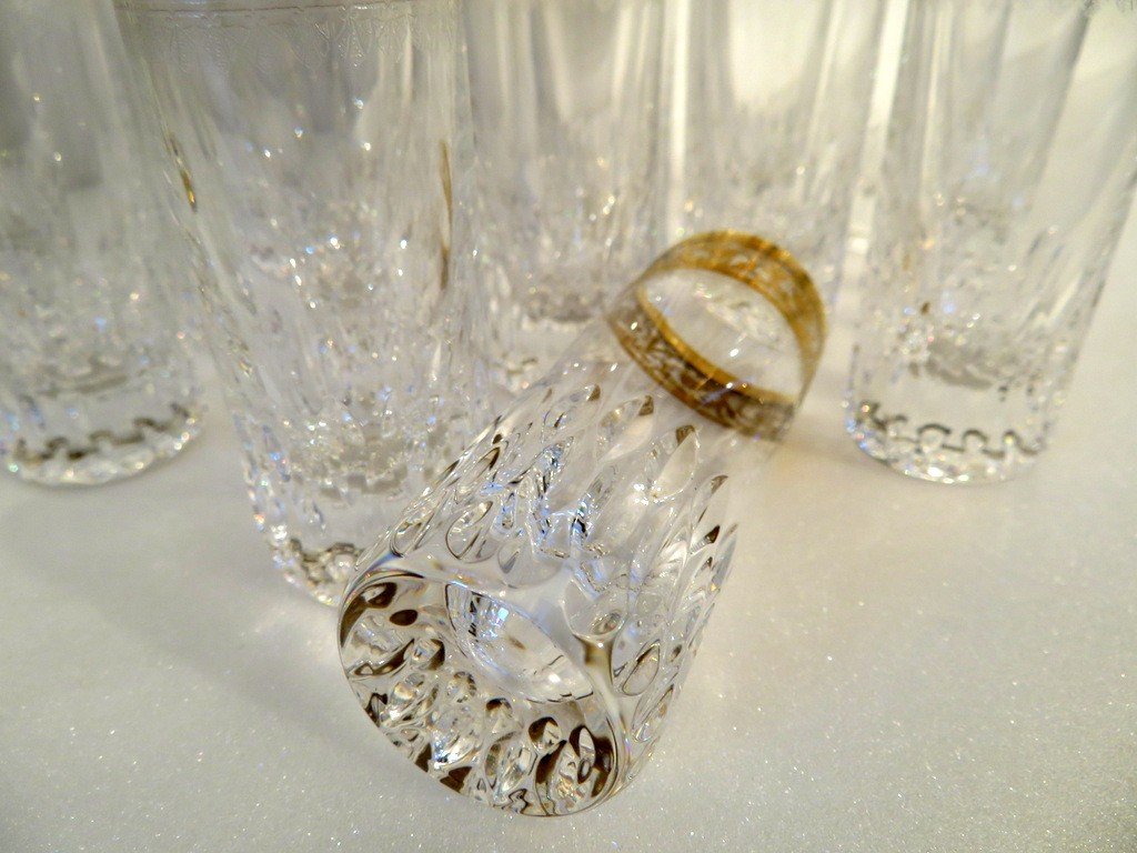 1 Shoter Vodka Glass Saint Louis Thistle Gold Crystal Signed-photo-3
