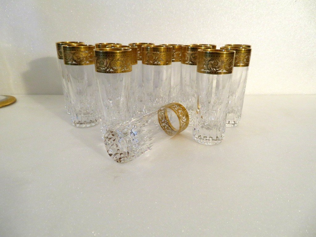 1 Shoter Vodka Glass Saint Louis Thistle Gold Crystal Signed-photo-1