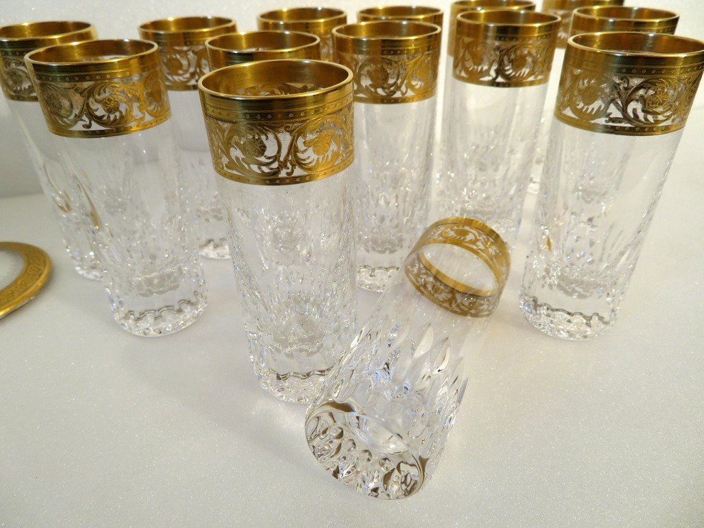 1 Shoter Vodka Glass Saint Louis Thistle Gold Crystal Signed-photo-3