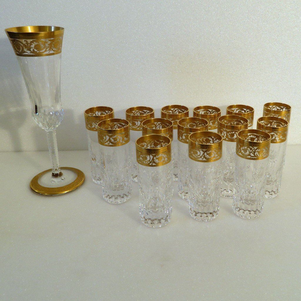 1 Shoter Vodka Glass Saint Louis Thistle Gold Crystal Signed-photo-8