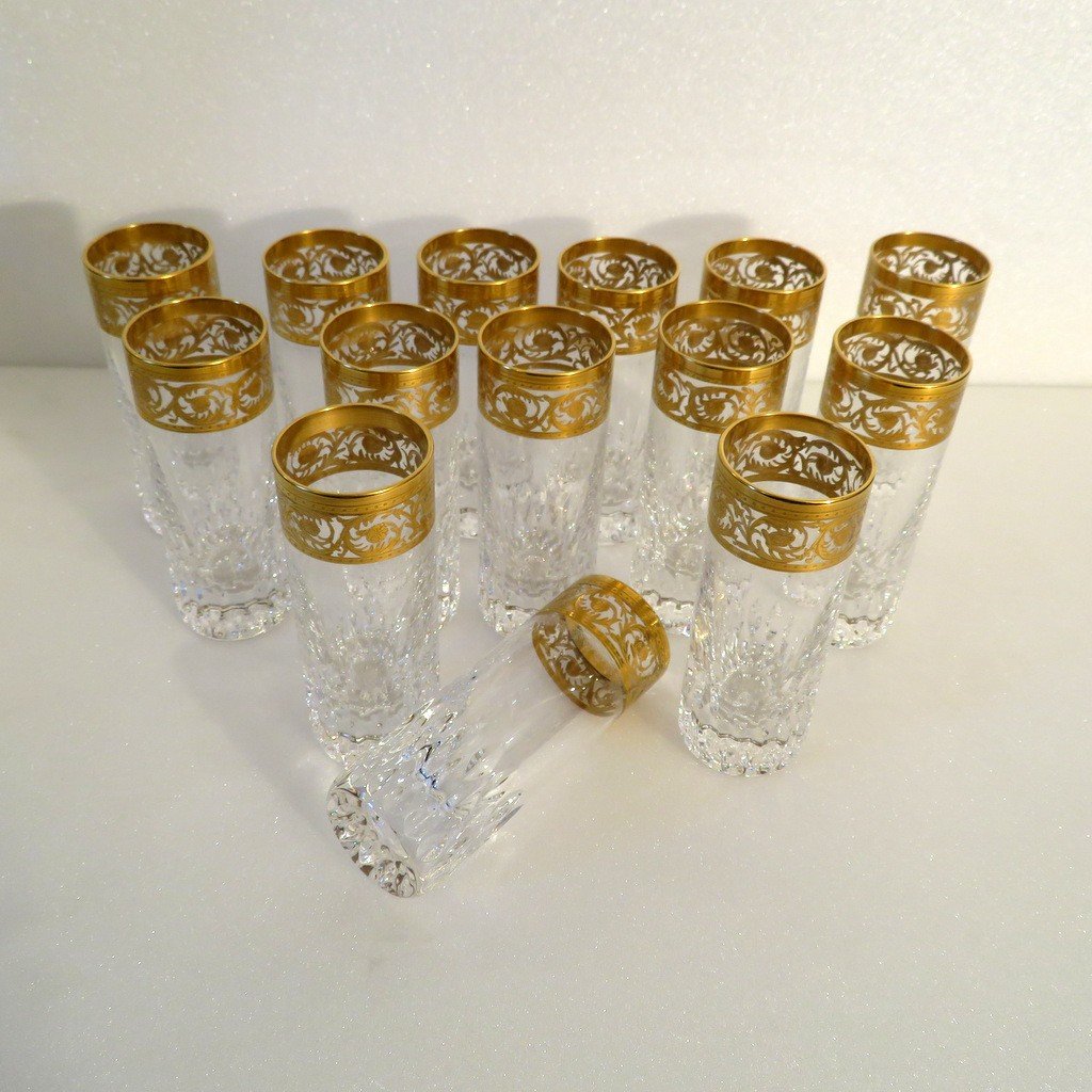 1 Shoter Vodka Glass Saint Louis Thistle Gold Crystal Signed