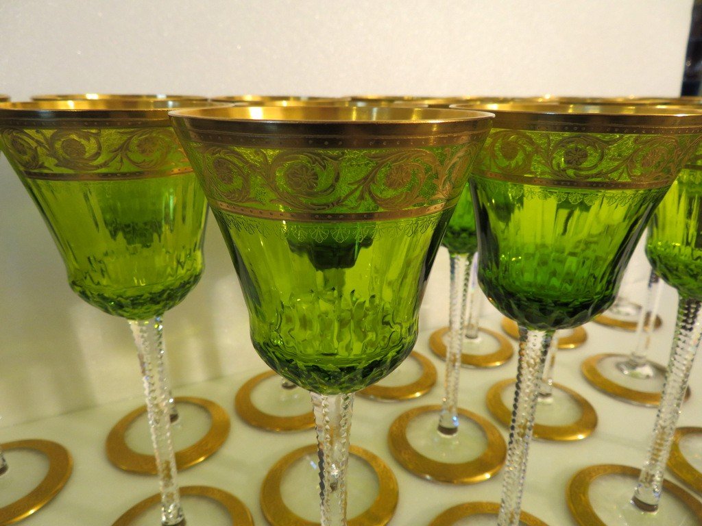 1 Roemer Alsace Wine Glass Chartreuse Color In Saint Louis Thistle Gold Crystal Signed-photo-6