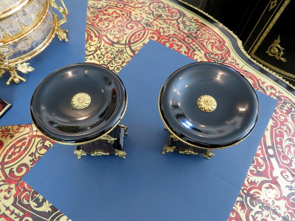 Paire De Cassolettes En Marqueterie Boulle Et En Bronze époque Napoléon III-photo-2