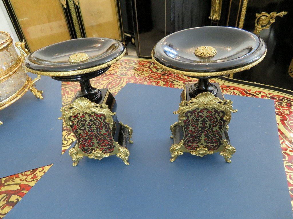 Paire De Cassolettes En Marqueterie Boulle Et En Bronze époque Napoléon III-photo-3