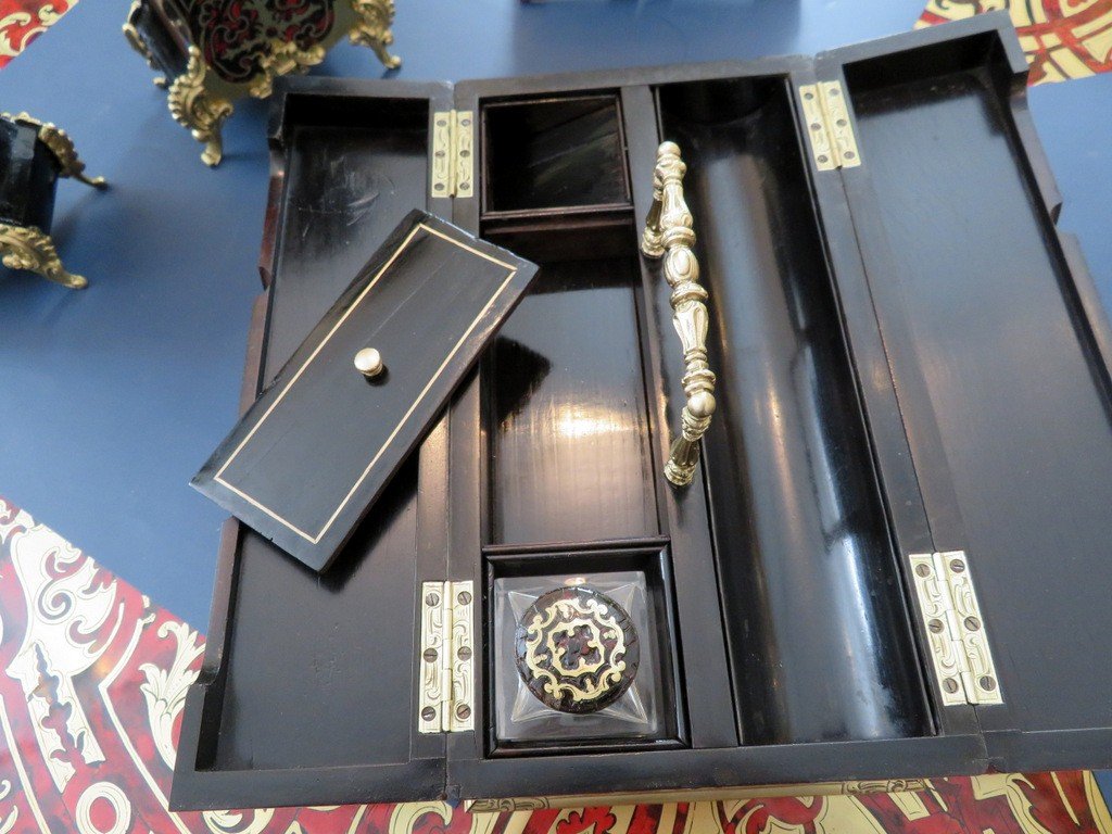 Master Pencil Case In Boulle Marquetry On All  Sides, Napoleon III Period-photo-3