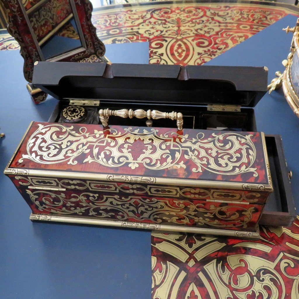 Master Pencil Case In Boulle Marquetry On All  Sides, Napoleon III Period