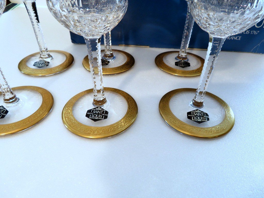 New In Box 6 Glasses Bourgundy Thistle Gold In St-louis Crystal Stamped-photo-2