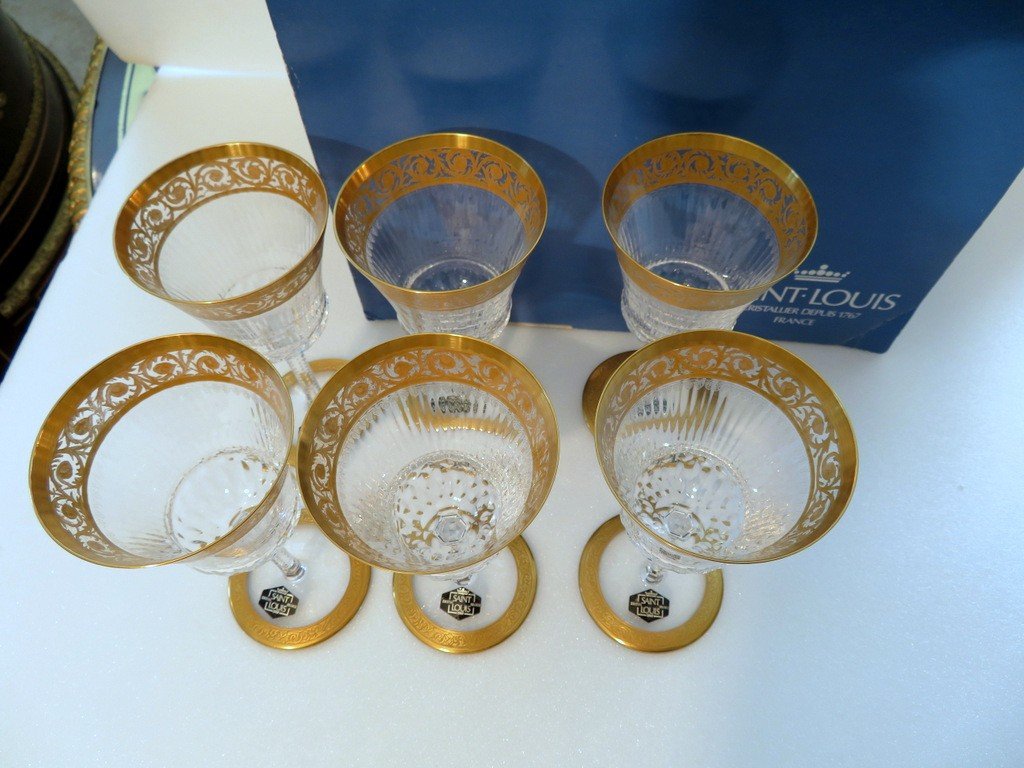 New In Box 6 Glasses Bourgundy Thistle Gold In St-louis Crystal Stamped-photo-1