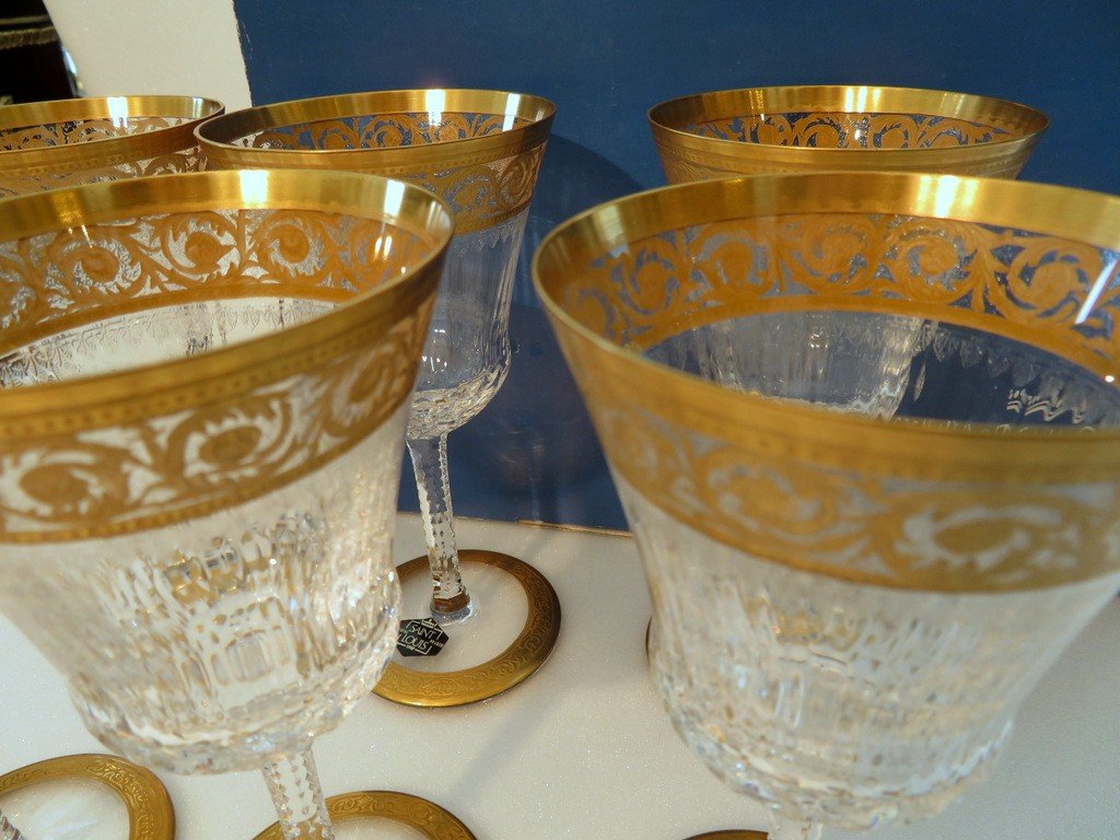 New In Box 6 Glasses Bourgundy Thistle Gold In St-louis Crystal Stamped-photo-2