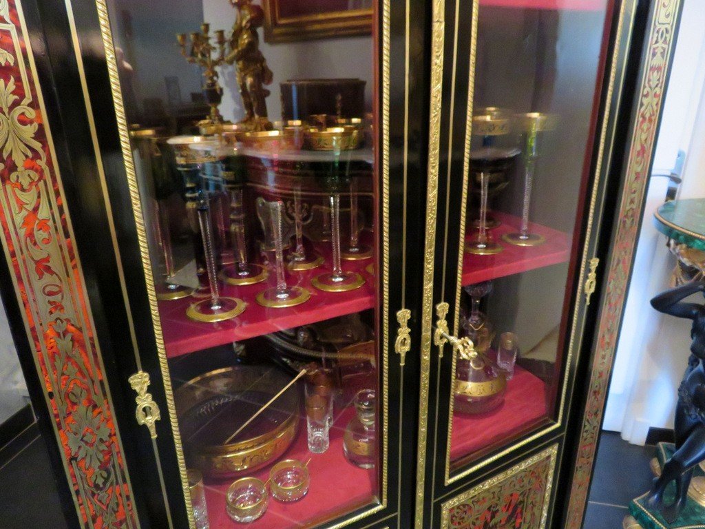 2 Door Showcase Display Cabinet In Boulle Marquetry Napoleon III Period-photo-1