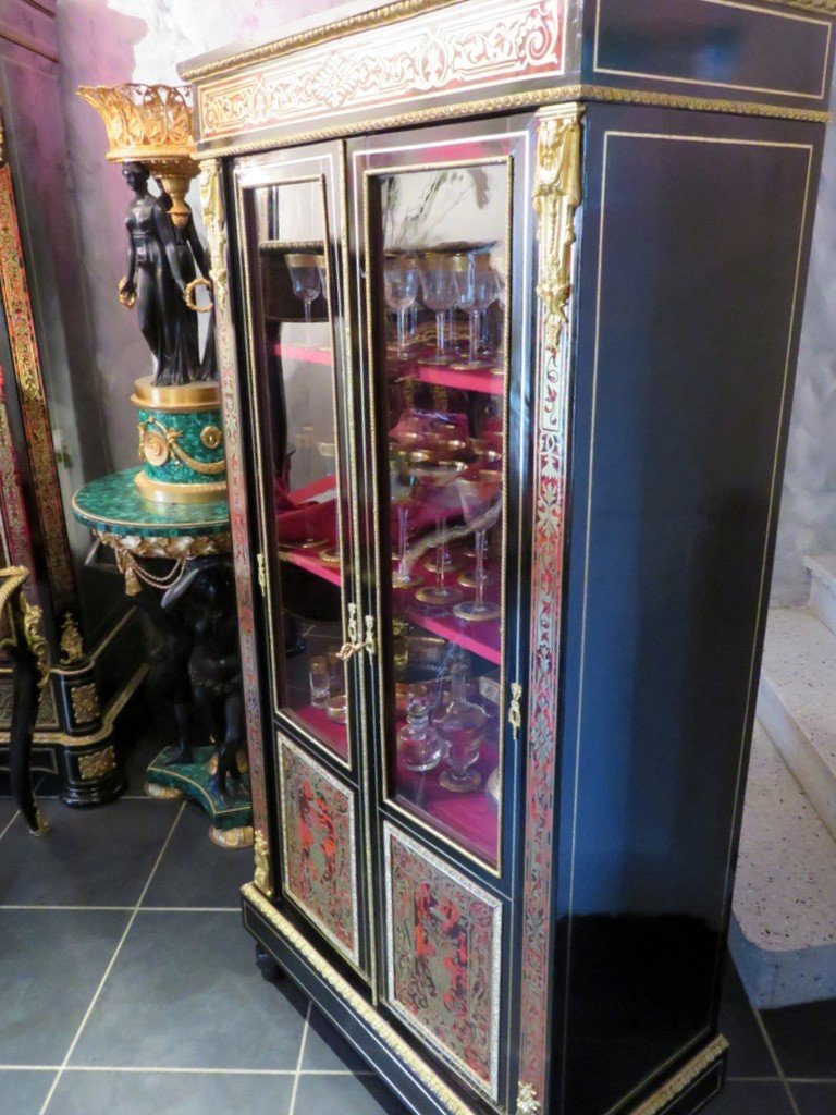 2 Door Showcase Display Cabinet In Boulle Marquetry Napoleon III Period-photo-2