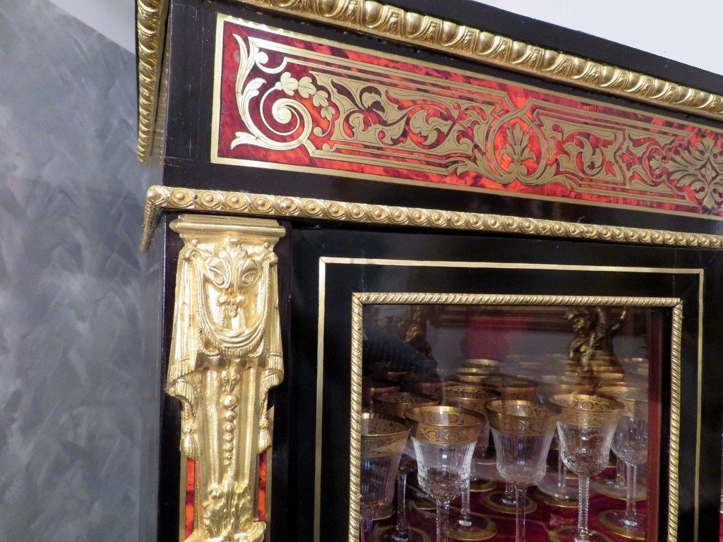 2 Door Showcase Display Cabinet In Boulle Marquetry Napoleon III Period-photo-4