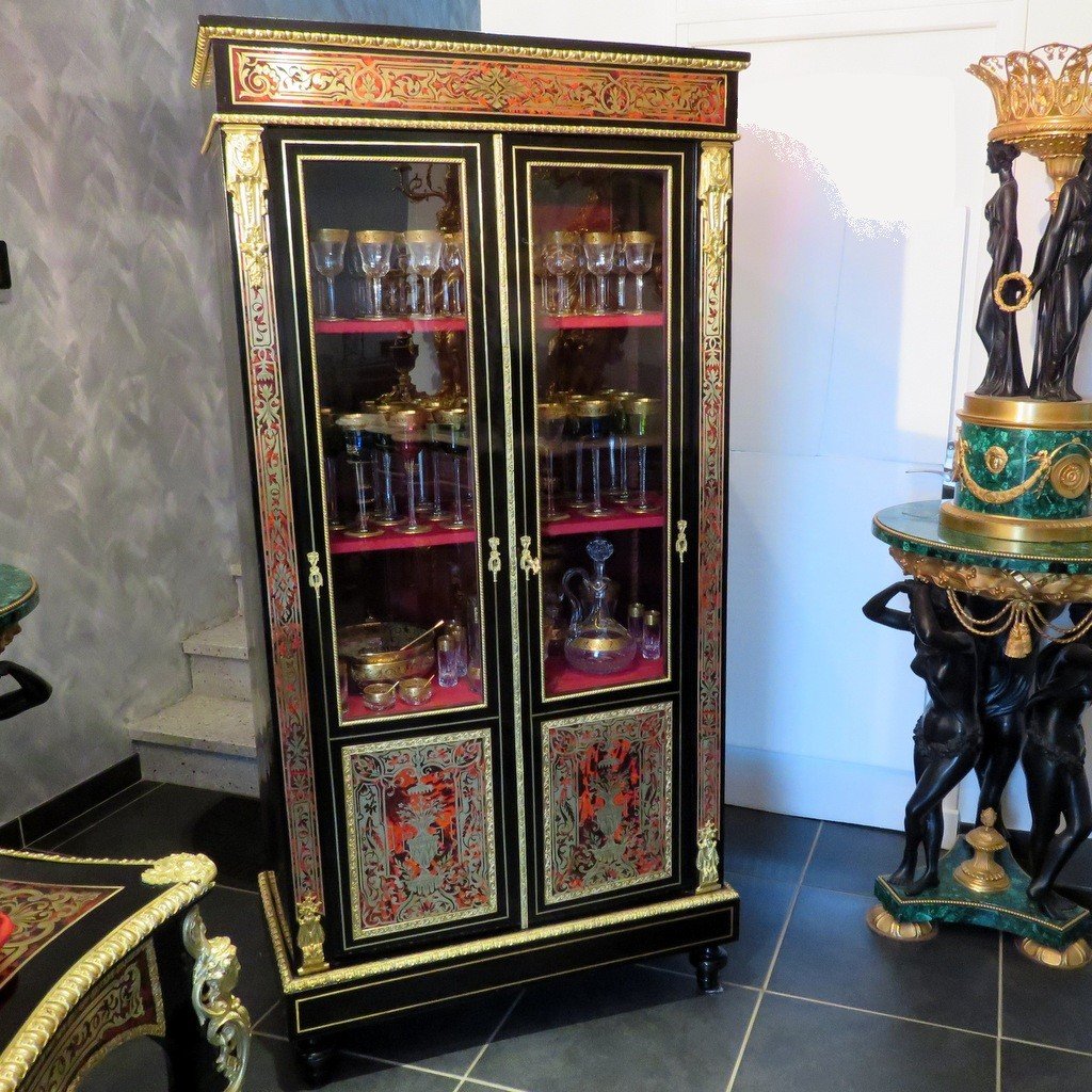 2 Door Showcase Display Cabinet In Boulle Marquetry Napoleon III Period