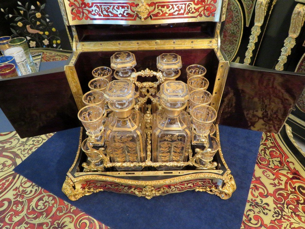 Tantalus Box In Boulle Marquetry Napoleon III Period 19th-photo-1